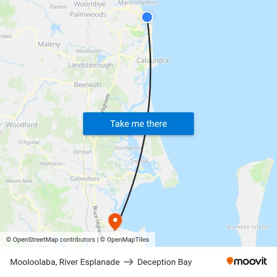 Mooloolaba, River Esplanade to Deception Bay map
