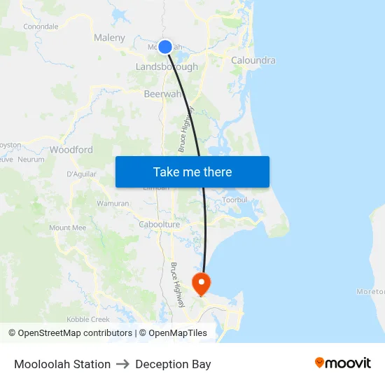 Mooloolah Station to Deception Bay map