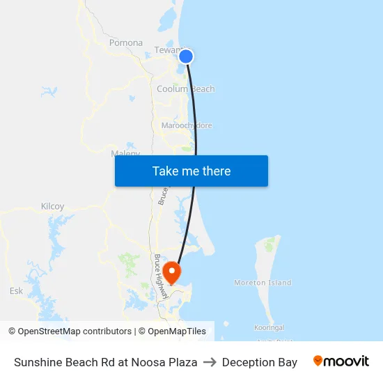 Sunshine Beach Rd at Noosa Plaza to Deception Bay map