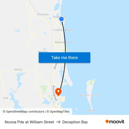 Noosa Pde at William Street to Deception Bay map