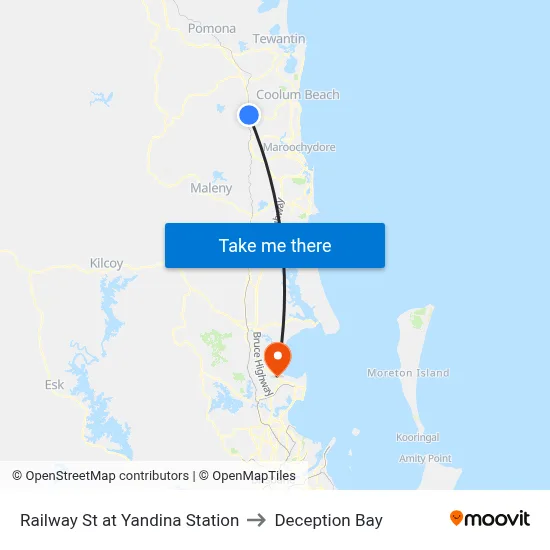 Railway St at Yandina Station to Deception Bay map