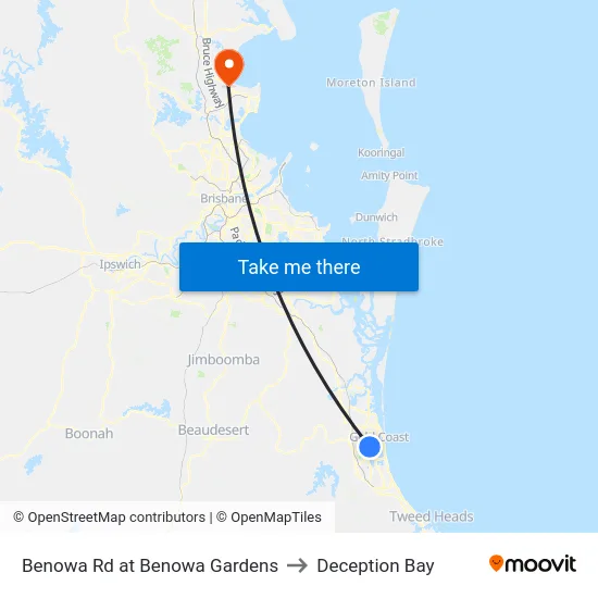 Benowa Rd at Benowa Gardens to Deception Bay map