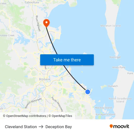 Cleveland Station to Deception Bay map