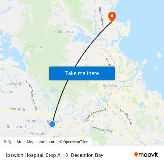 Ipswich Hospital, Stop A to Deception Bay map