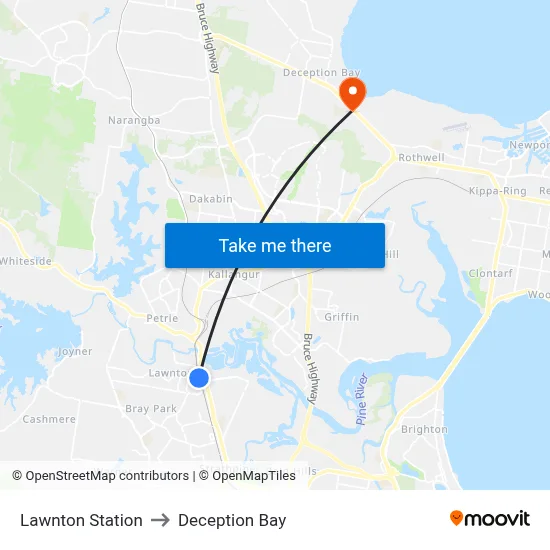 Lawnton Station to Deception Bay map