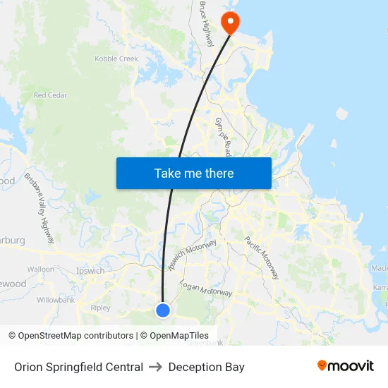 Orion Springfield Central to Deception Bay map