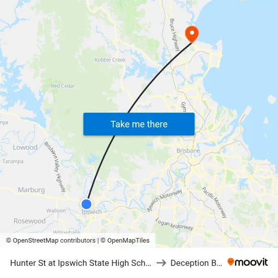 Hunter St at Ipswich State High School to Deception Bay map