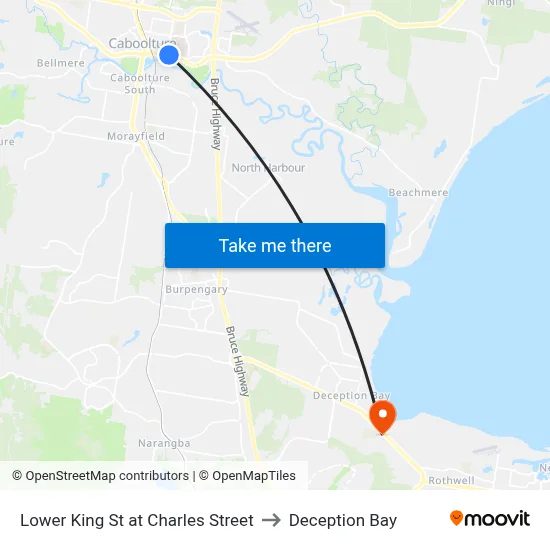 Lower King St at Charles Street to Deception Bay map