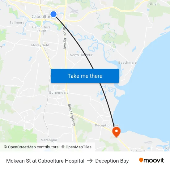 Mckean St at Caboolture Hospital to Deception Bay map