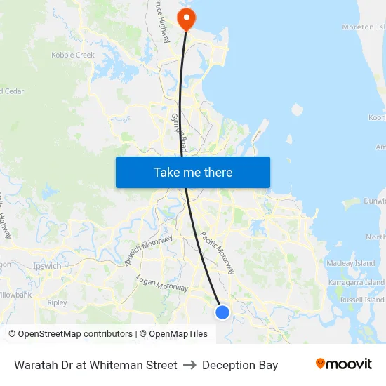 Waratah Dr at Whiteman Street to Deception Bay map