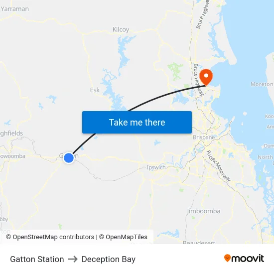 Gatton Station to Deception Bay map