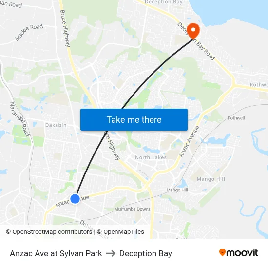 Anzac Ave at Sylvan Park to Deception Bay map