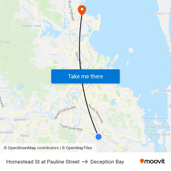 Homestead St at Pauline Street to Deception Bay map