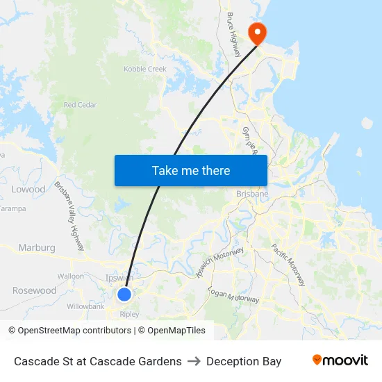 Cascade St at Cascade Gardens to Deception Bay map