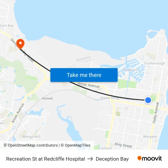 Recreation St at Redcliffe Hospital to Deception Bay map