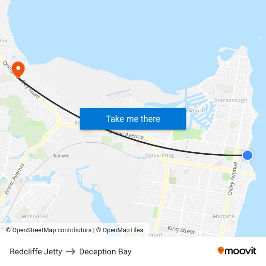Redcliffe Jetty to Deception Bay map