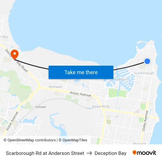 Scarborough Rd at Anderson Street to Deception Bay map