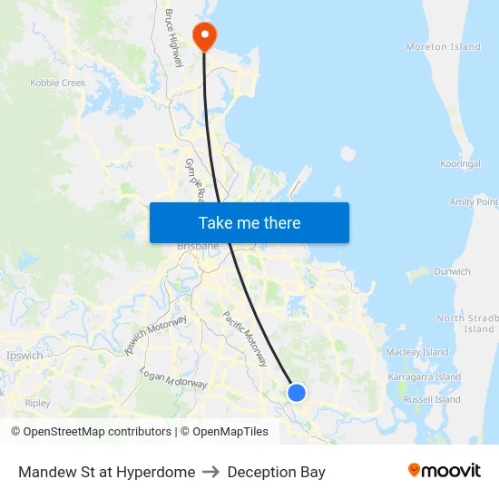 Mandew St at Hyperdome to Deception Bay map