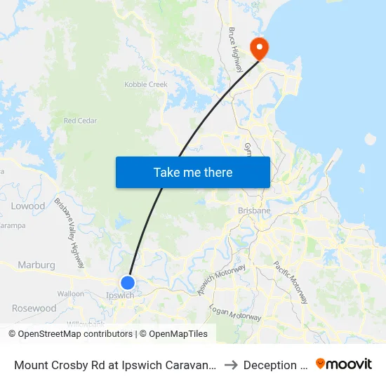 Mount Crosby Rd at Ipswich Caravan Village to Deception Bay map