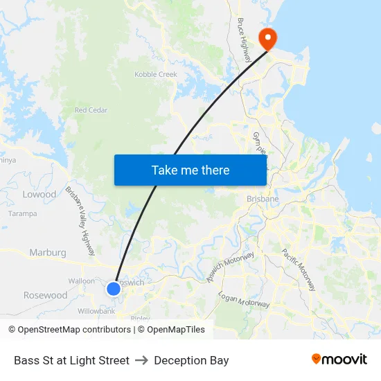 Bass St at Light Street to Deception Bay map