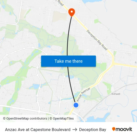 Anzac Ave at Capestone Boulevard to Deception Bay map
