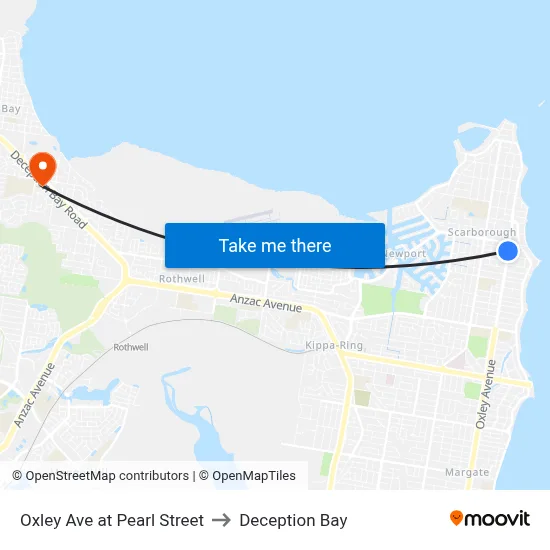 Oxley Ave at Pearl Street to Deception Bay map