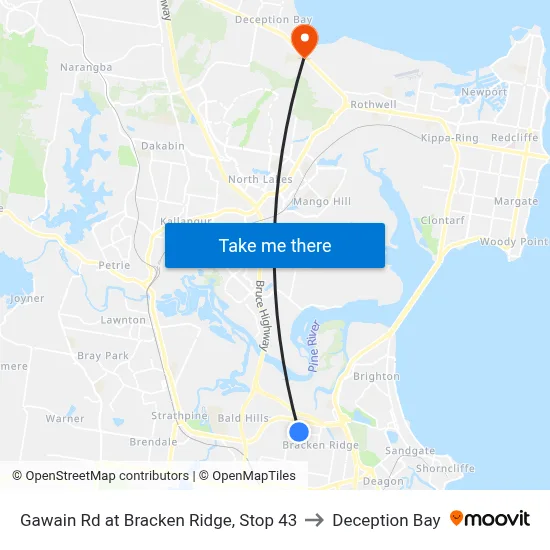 Gawain Rd at Bracken Ridge, Stop 43 to Deception Bay map