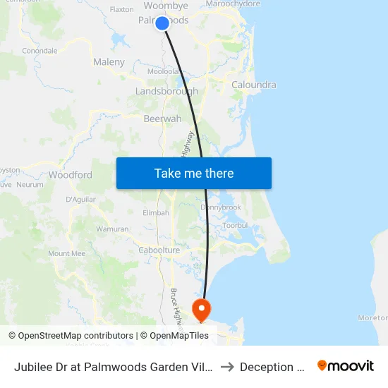 Jubilee Dr at Palmwoods Garden Village to Deception Bay map