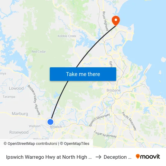 Ipswich Warrego Hwy at North High Street to Deception Bay map