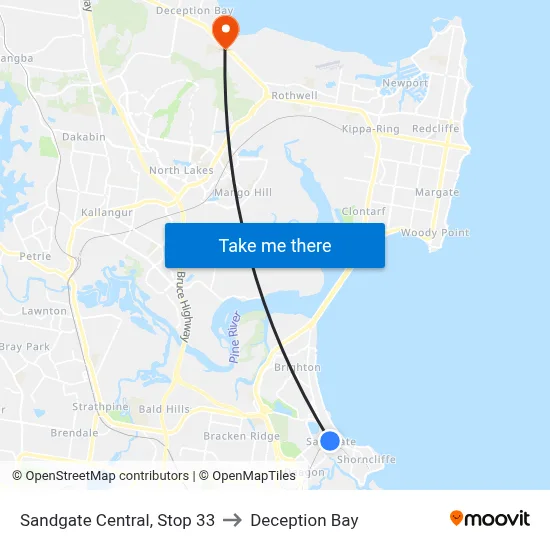 Sandgate Central, Stop 33 to Deception Bay map