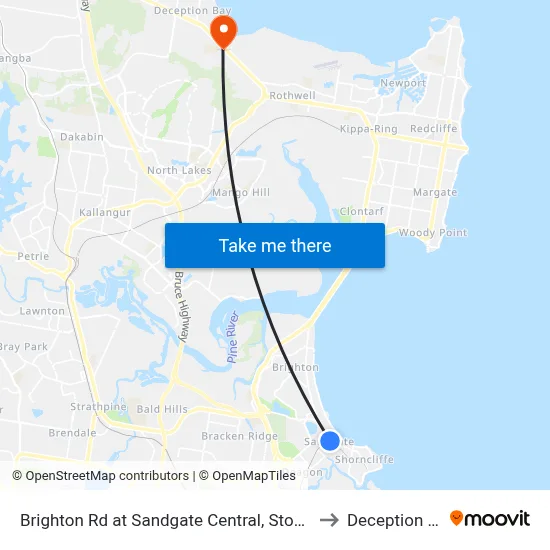 Brighton Rd at Sandgate Central, Stop 34/33 to Deception Bay map