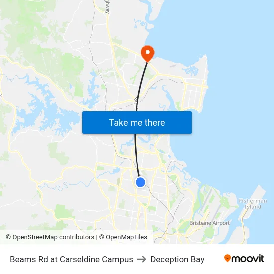 Beams Rd at Carseldine Campus to Deception Bay map