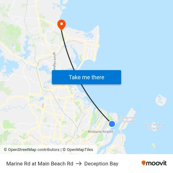 Marine Rd at Main Beach Rd to Deception Bay map