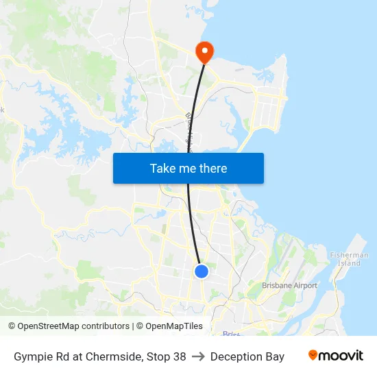 Gympie Rd at Chermside, Stop 38 to Deception Bay map