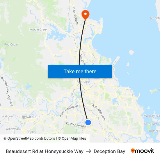 Beaudesert Rd at Honeysuckle Way to Deception Bay map