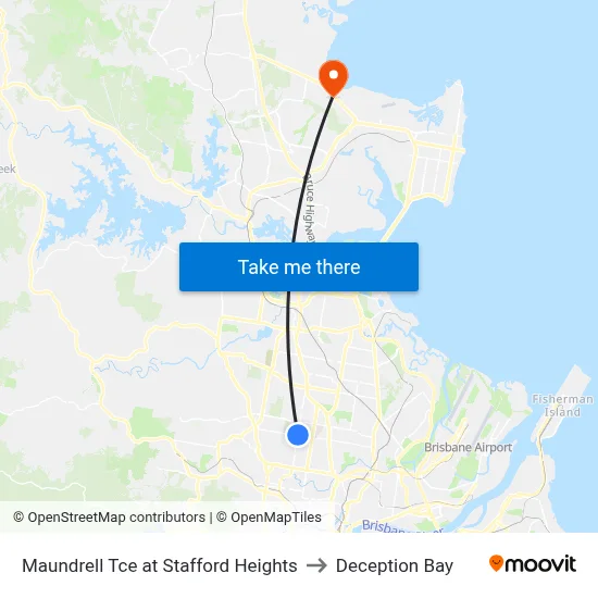 Maundrell Tce at Stafford Heights to Deception Bay map