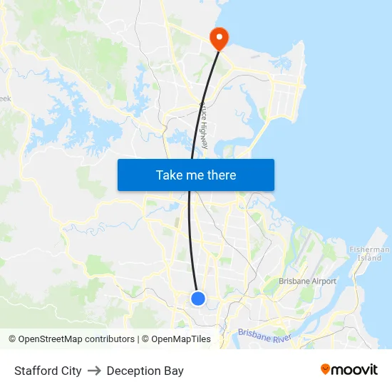 Stafford City to Deception Bay map