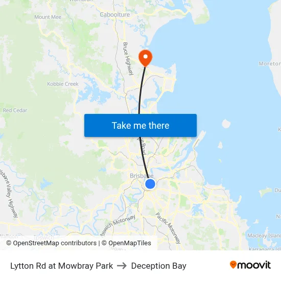 Lytton Rd at Mowbray Park to Deception Bay map