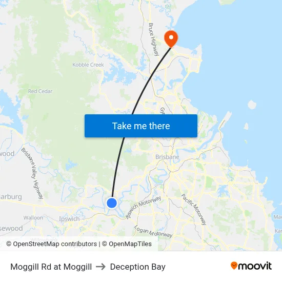 Moggill Rd at Moggill to Deception Bay map