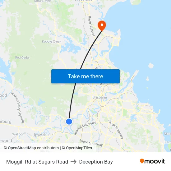 Moggill Rd at Sugars Road to Deception Bay map