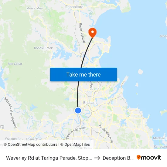 Waverley Rd at Taringa Parade, Stop 27 to Deception Bay map