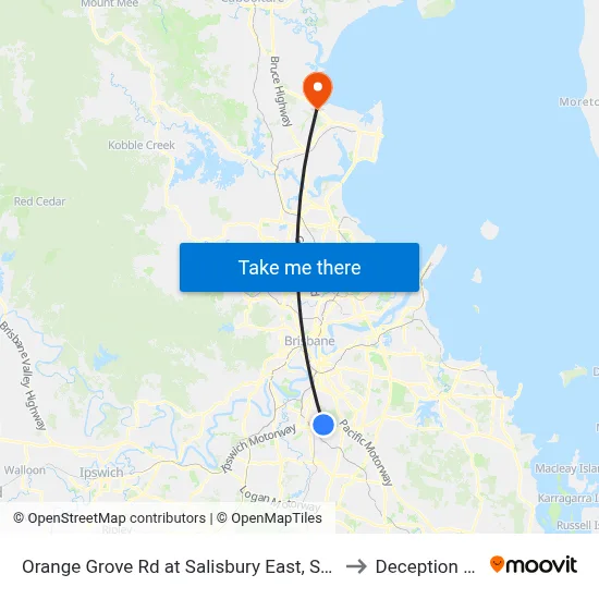 Orange Grove Rd at Salisbury East, Stop 51 to Deception Bay map