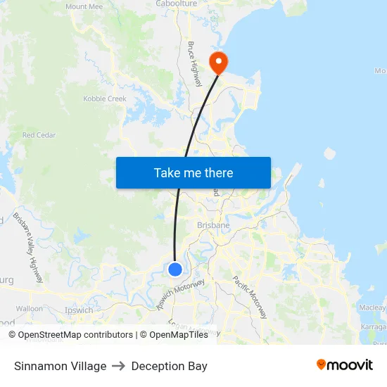 Sinnamon Village to Deception Bay map