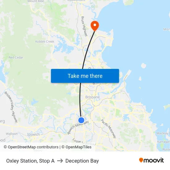 Oxley Station, Stop A to Deception Bay map
