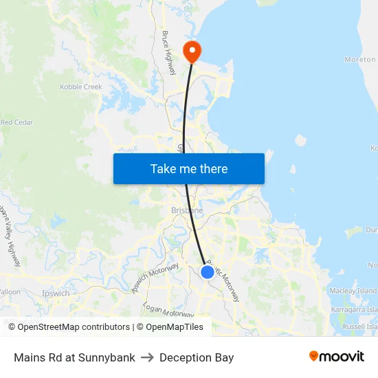 Mains Rd at Sunnybank to Deception Bay map