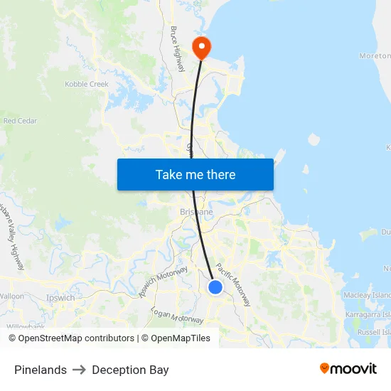 Pinelands to Deception Bay map