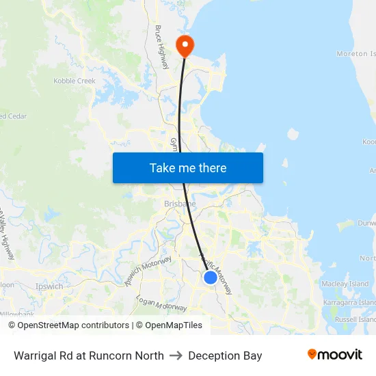 Warrigal Rd at Runcorn North to Deception Bay map