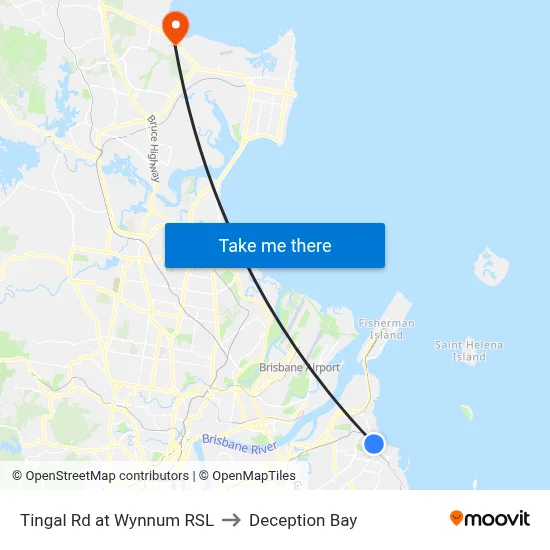 Tingal Rd at Wynnum RSL to Deception Bay map