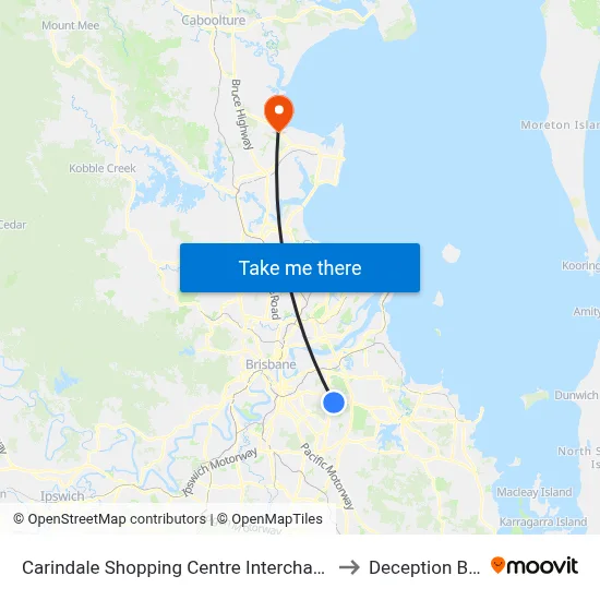 Carindale Shopping Centre Interchange to Deception Bay map