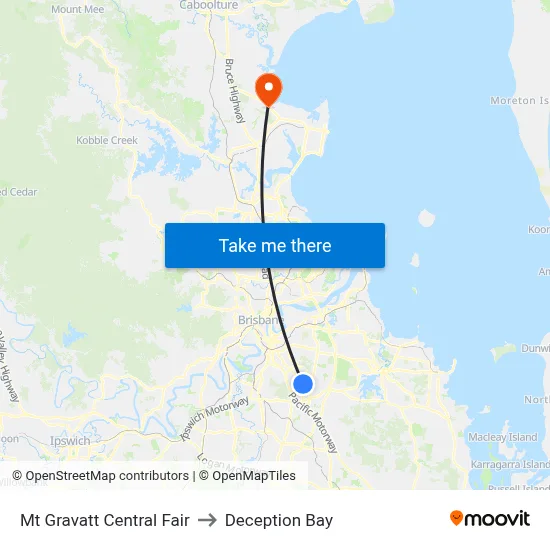 Mt Gravatt Central Fair to Deception Bay map
